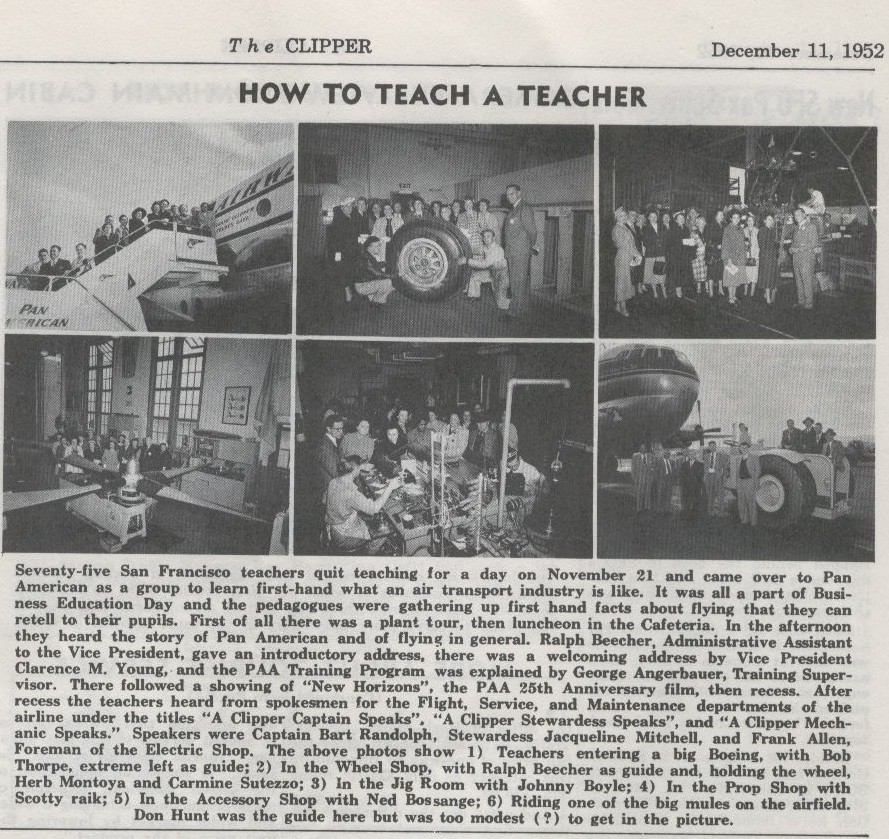 1952 December 11 Teachers visit the Pan Am San Francisco Maintenance Base.
